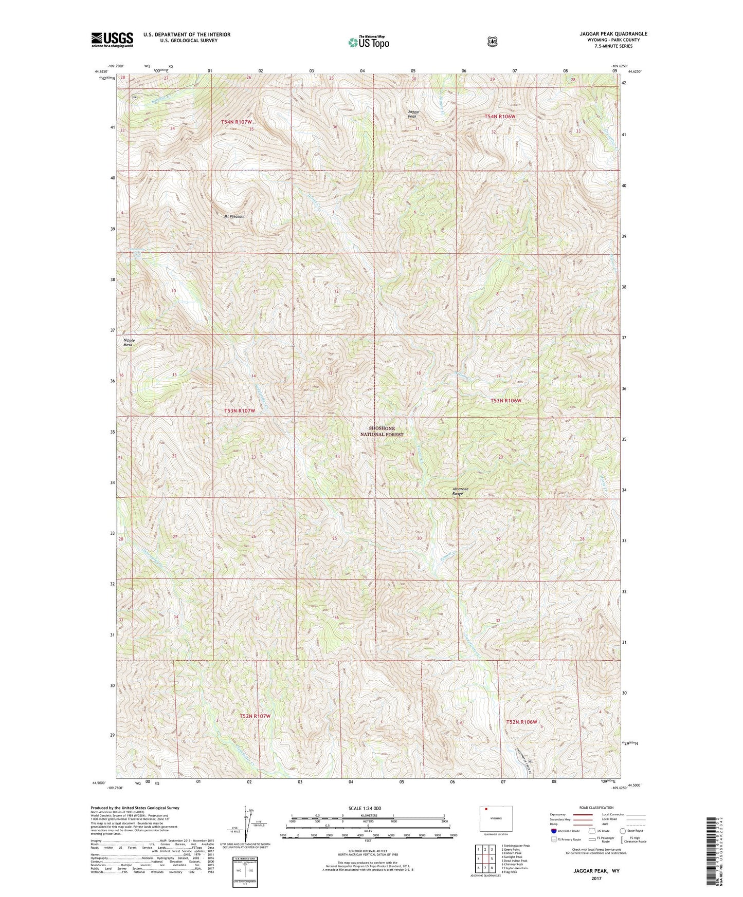 Jaggar Peak Wyoming US Topo Map Image