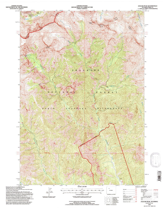 Classic USGS Jaggar Peak Wyoming 7.5'x7.5' Topo Map Image