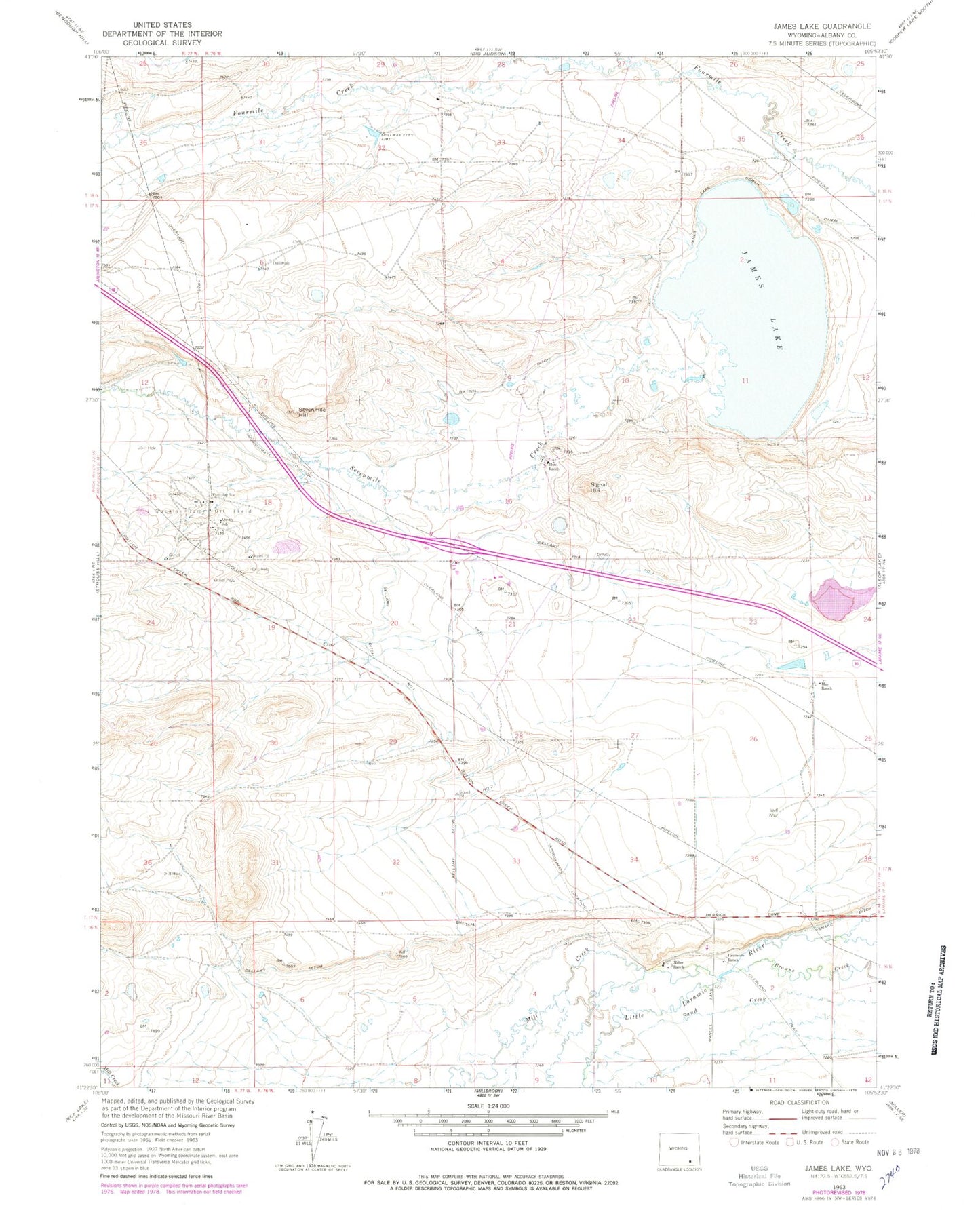 Classic USGS James Lake Wyoming 7.5'x7.5' Topo Map Image