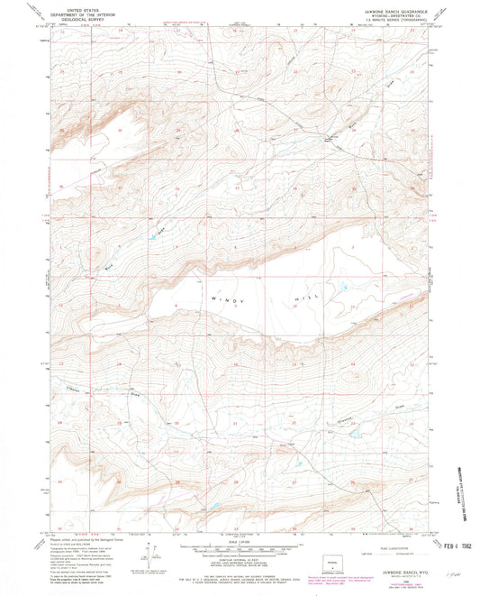 Classic USGS Jawbone Ranch Wyoming 7.5'x7.5' Topo Map Image