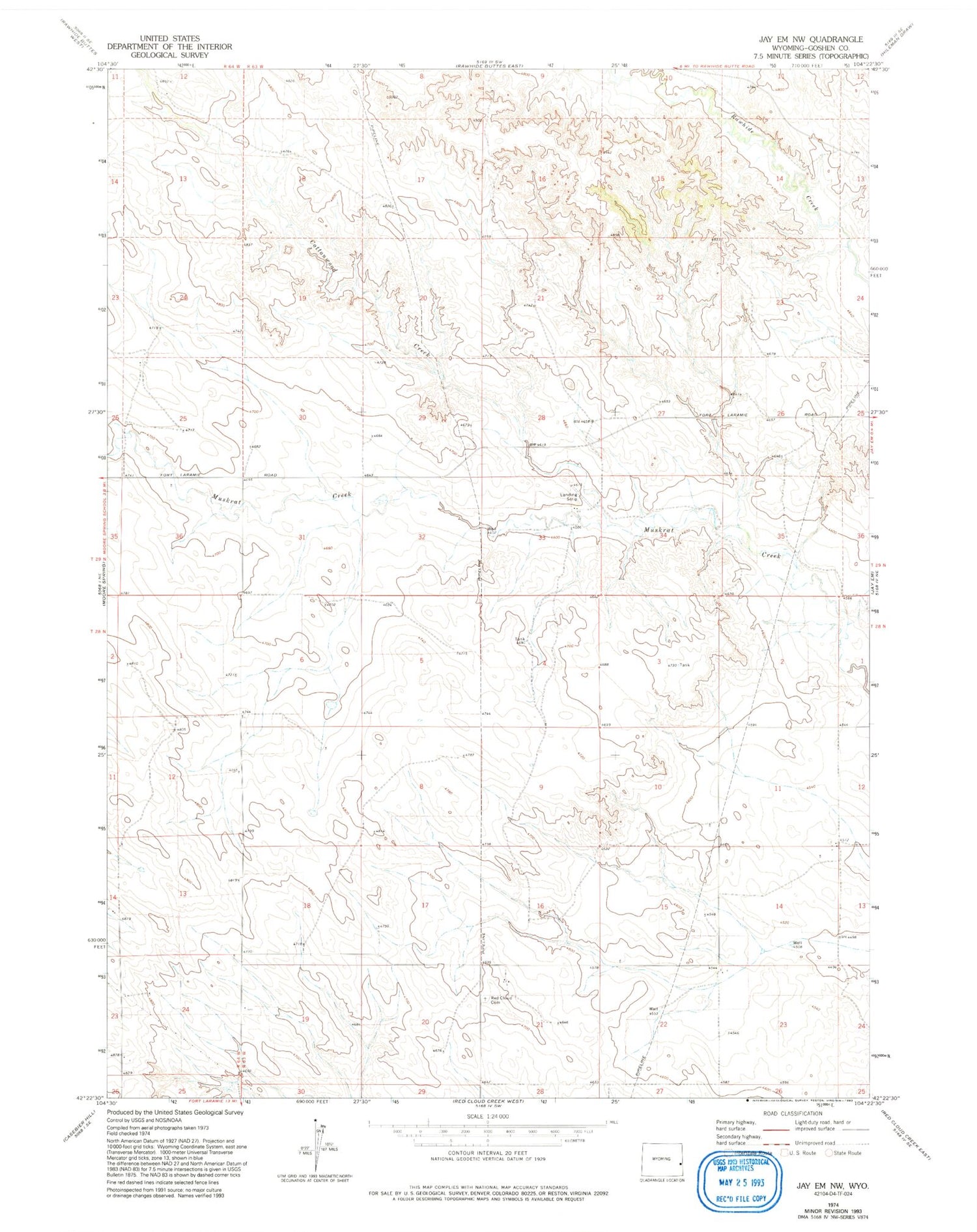 Classic USGS Jay Em NW Wyoming 7.5'x7.5' Topo Map Image