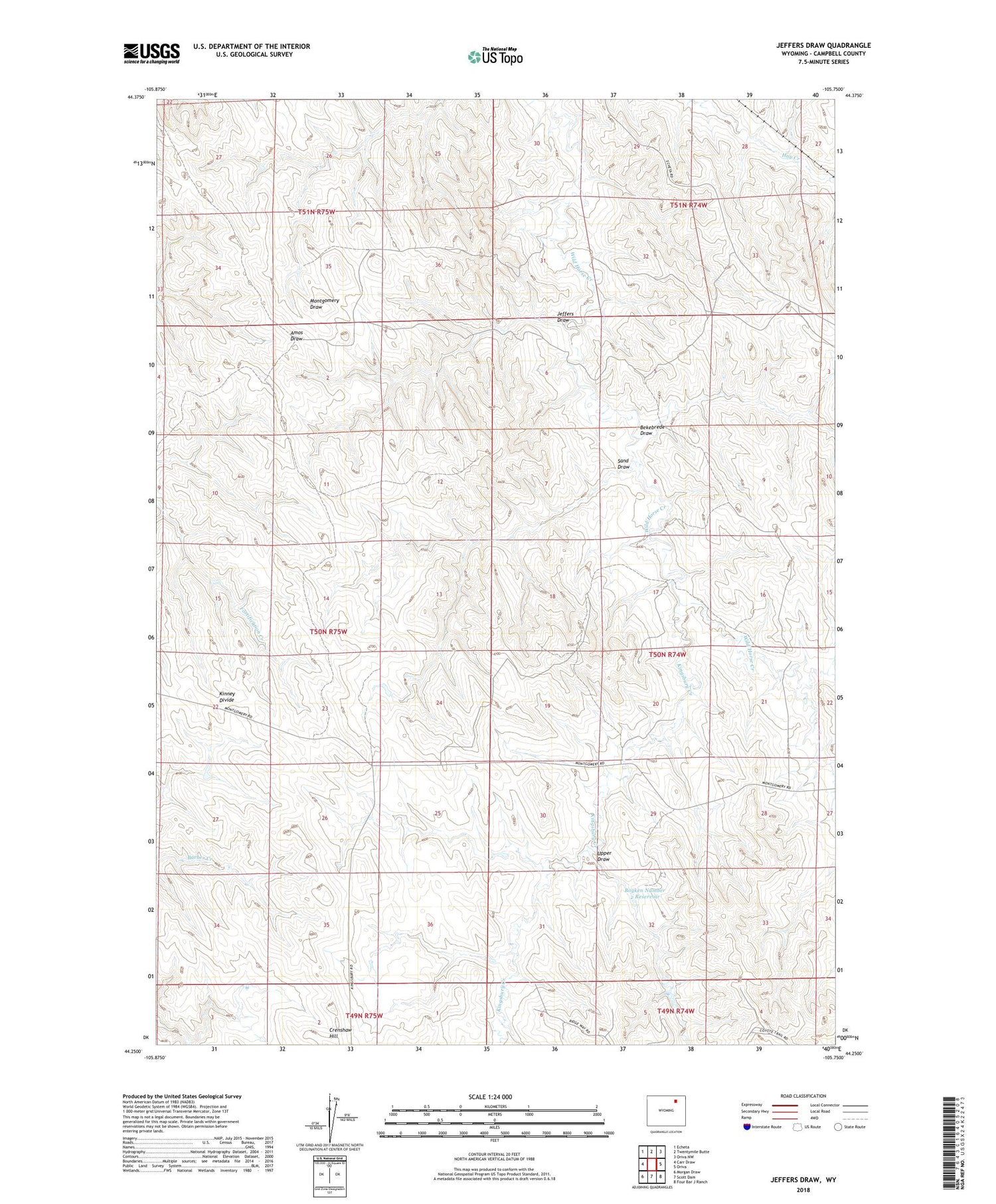 Jeffers Draw Wyoming US Topo Map Image