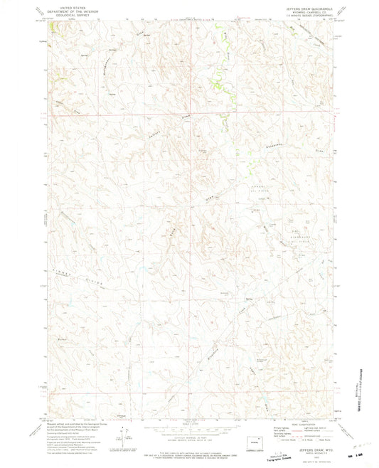 Classic USGS Jeffers Draw Wyoming 7.5'x7.5' Topo Map Image