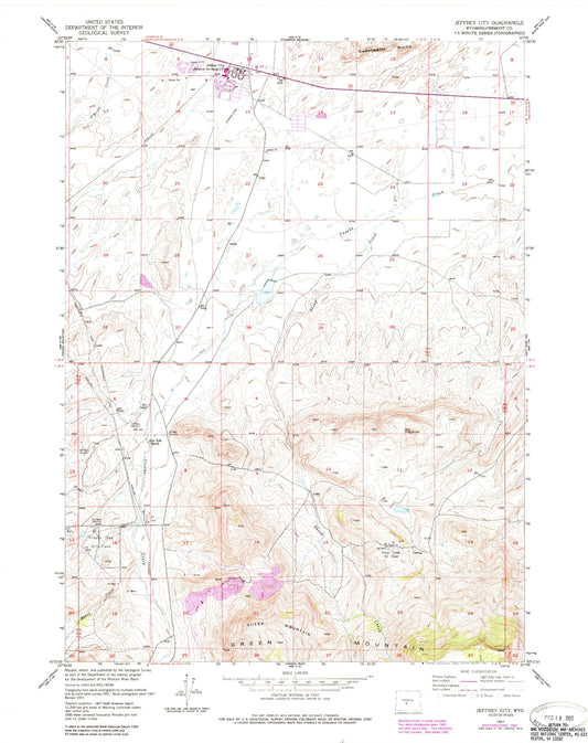 Classic USGS Jeffrey City Wyoming 7.5'x7.5' Topo Map Image