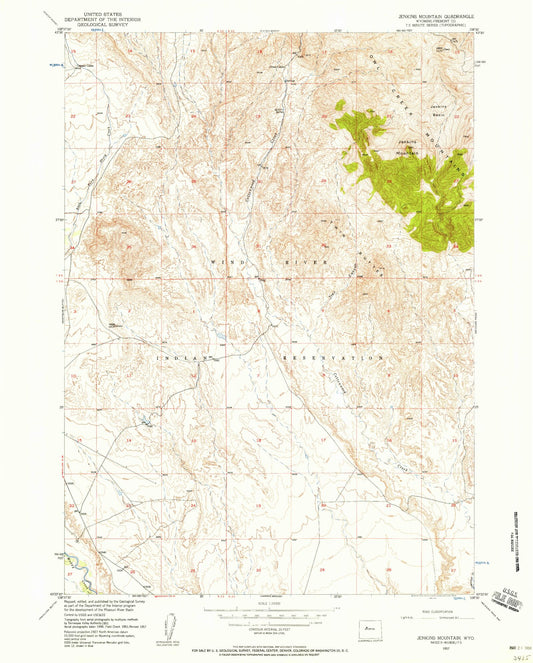 Classic USGS Jenkins Mountain Wyoming 7.5'x7.5' Topo Map Image