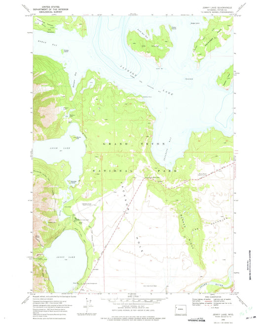 Classic USGS Jenny Lake Wyoming 7.5'x7.5' Topo Map Image