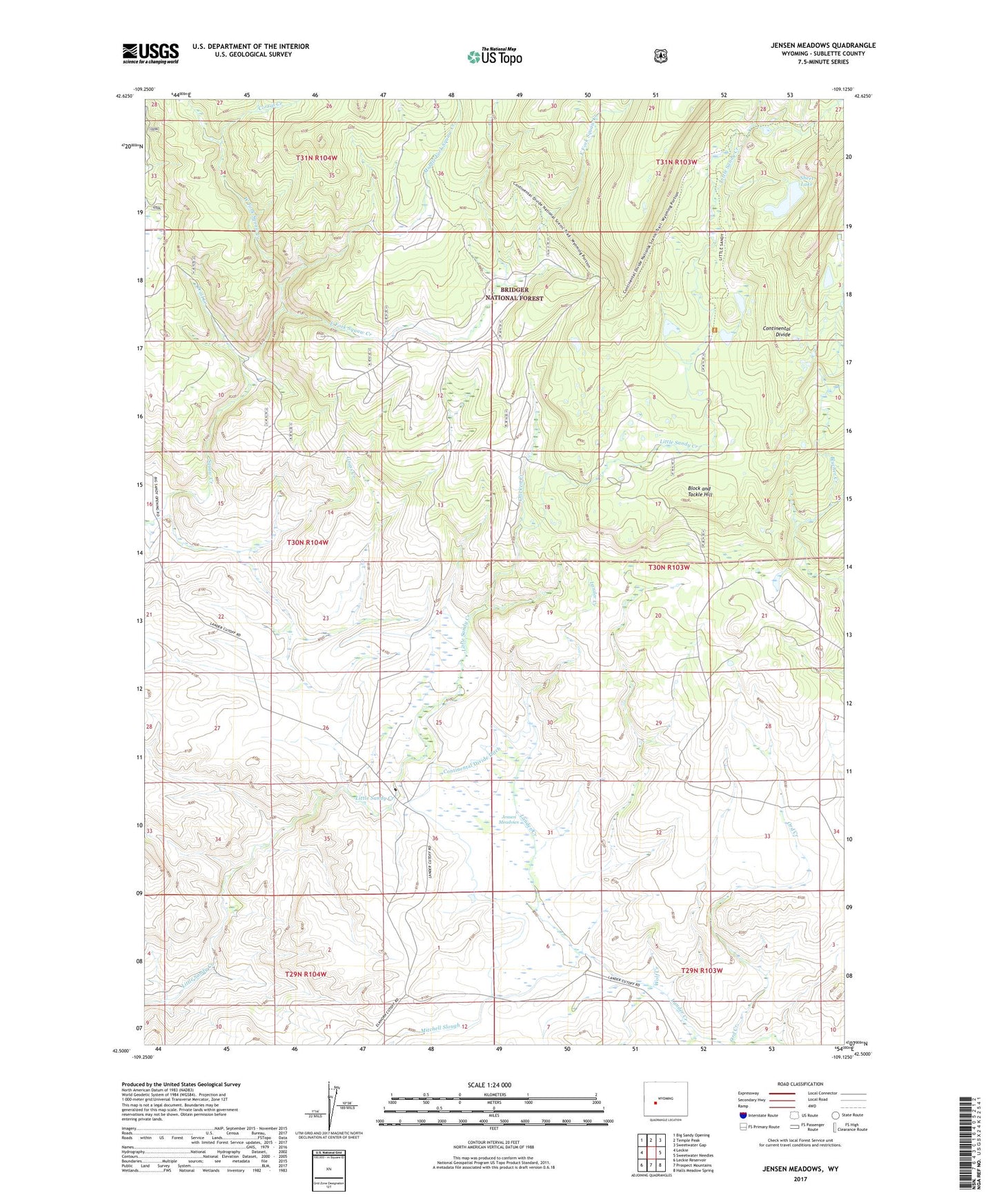 Jensen Meadows Wyoming US Topo Map Image