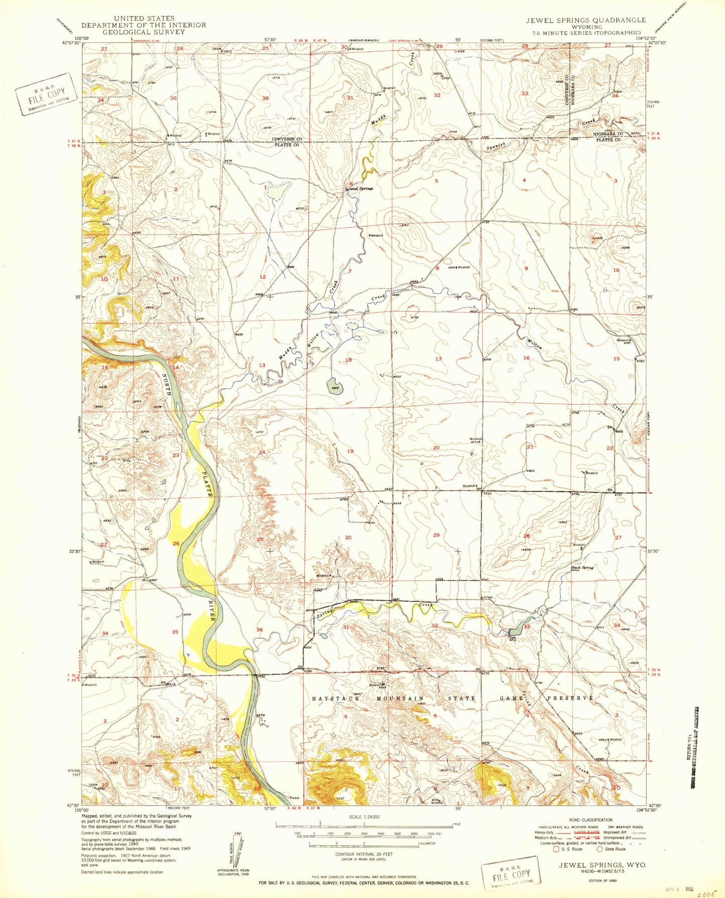 Classic USGS Jewel Springs Wyoming 7.5'x7.5' Topo Map Image