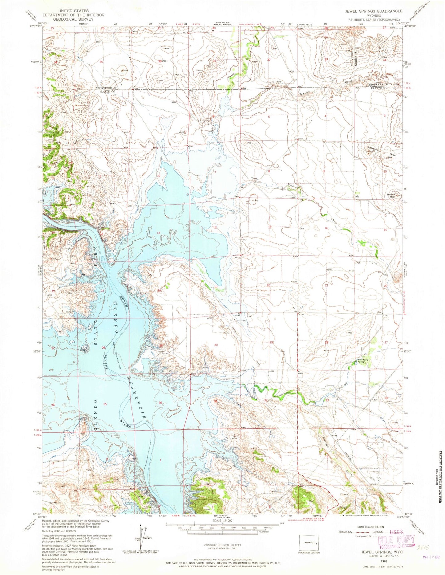 Classic USGS Jewel Springs Wyoming 7.5'x7.5' Topo Map Image