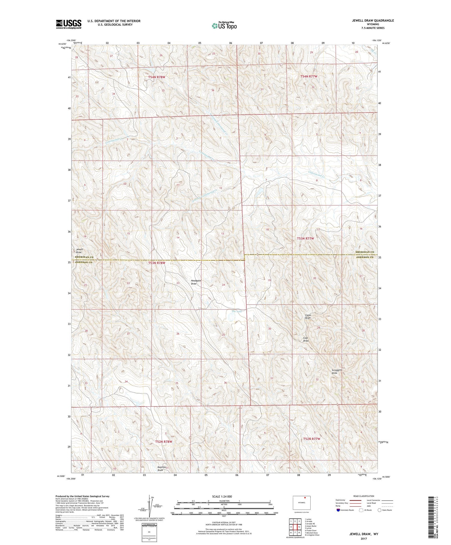 Jewell Draw Wyoming US Topo Map Image