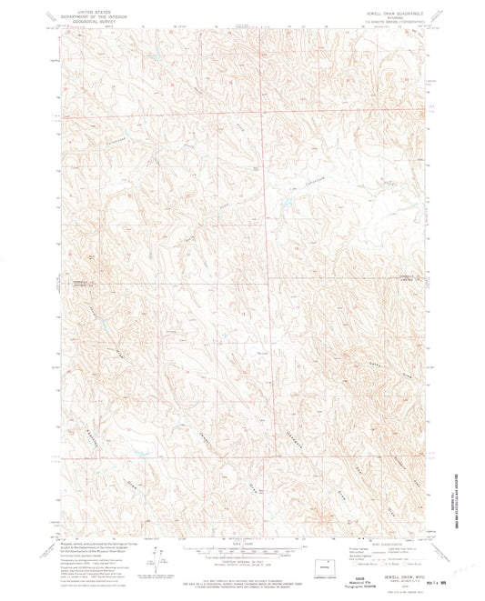 Classic USGS Jewell Draw Wyoming 7.5'x7.5' Topo Map Image