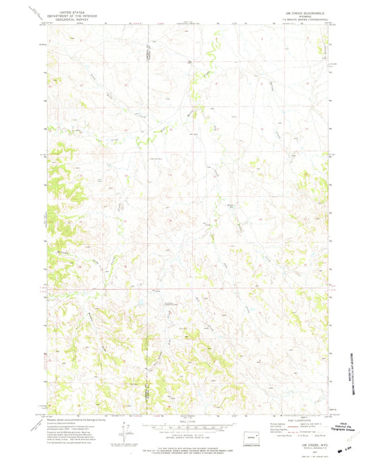 Classic USGS Jim Creek Wyoming 7.5'x7.5' Topo Map Image