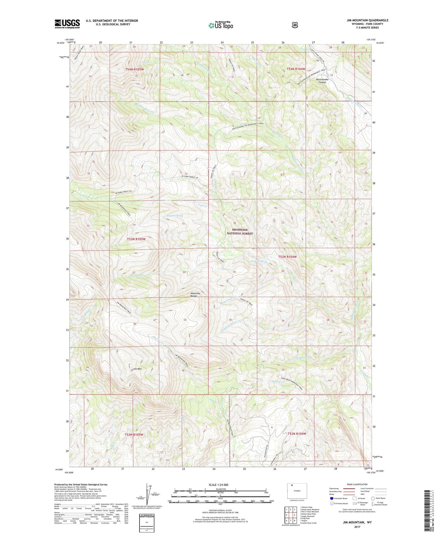 Jim Mountain Wyoming US Topo Map Image