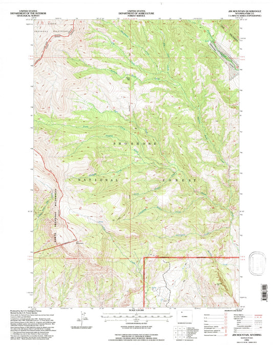 Classic USGS Jim Mountain Wyoming 7.5'x7.5' Topo Map Image