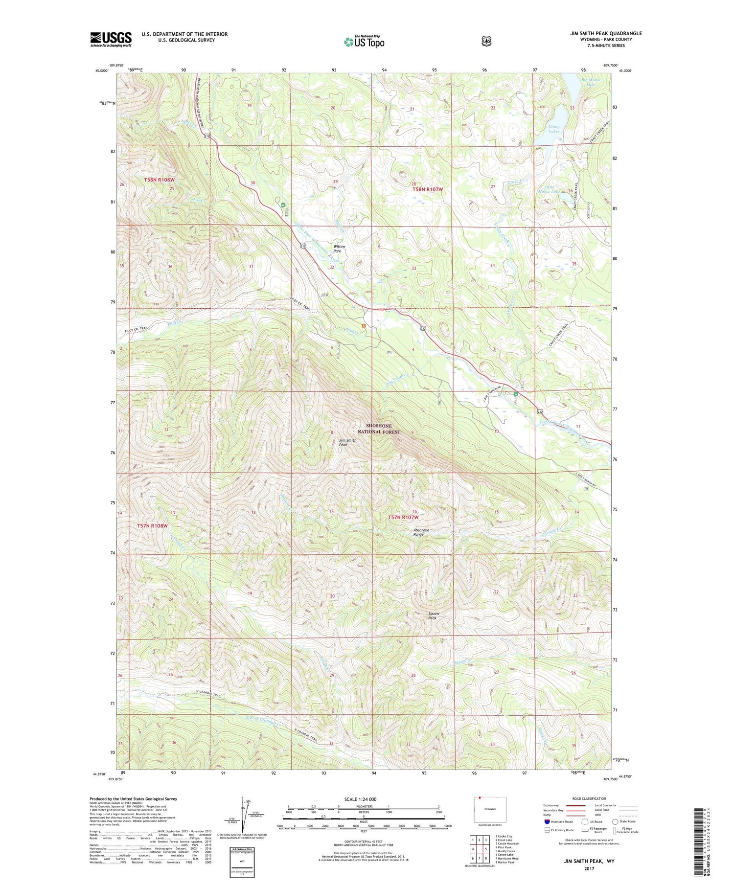Jim Smith Peak Wyoming US Topo Map Image