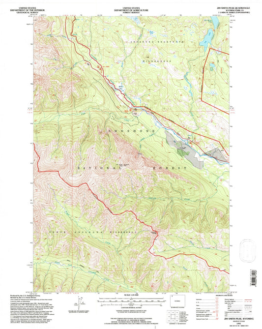 Classic USGS Jim Smith Peak Wyoming 7.5'x7.5' Topo Map Image