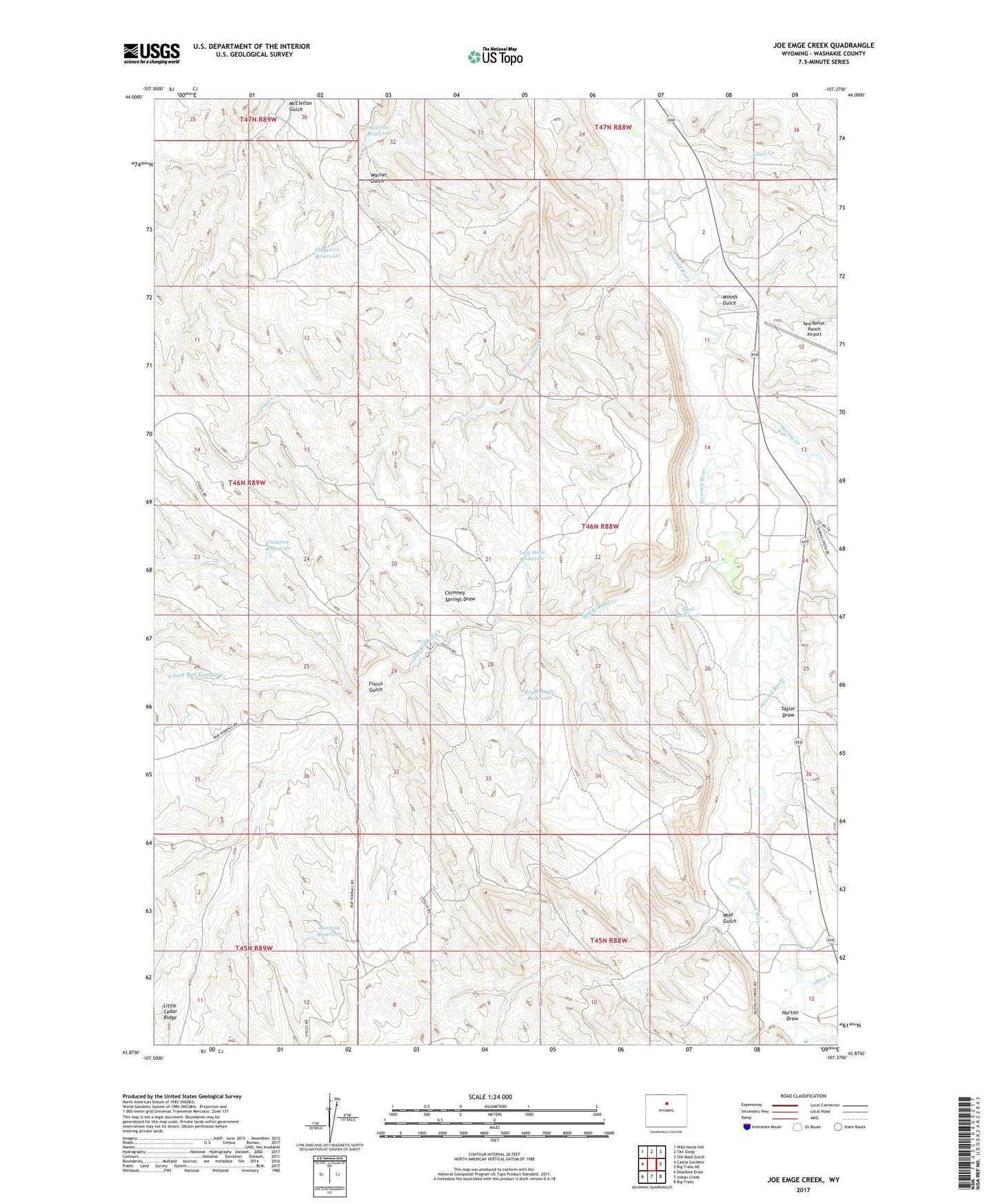 Joe Emge Creek Wyoming US Topo Map Image