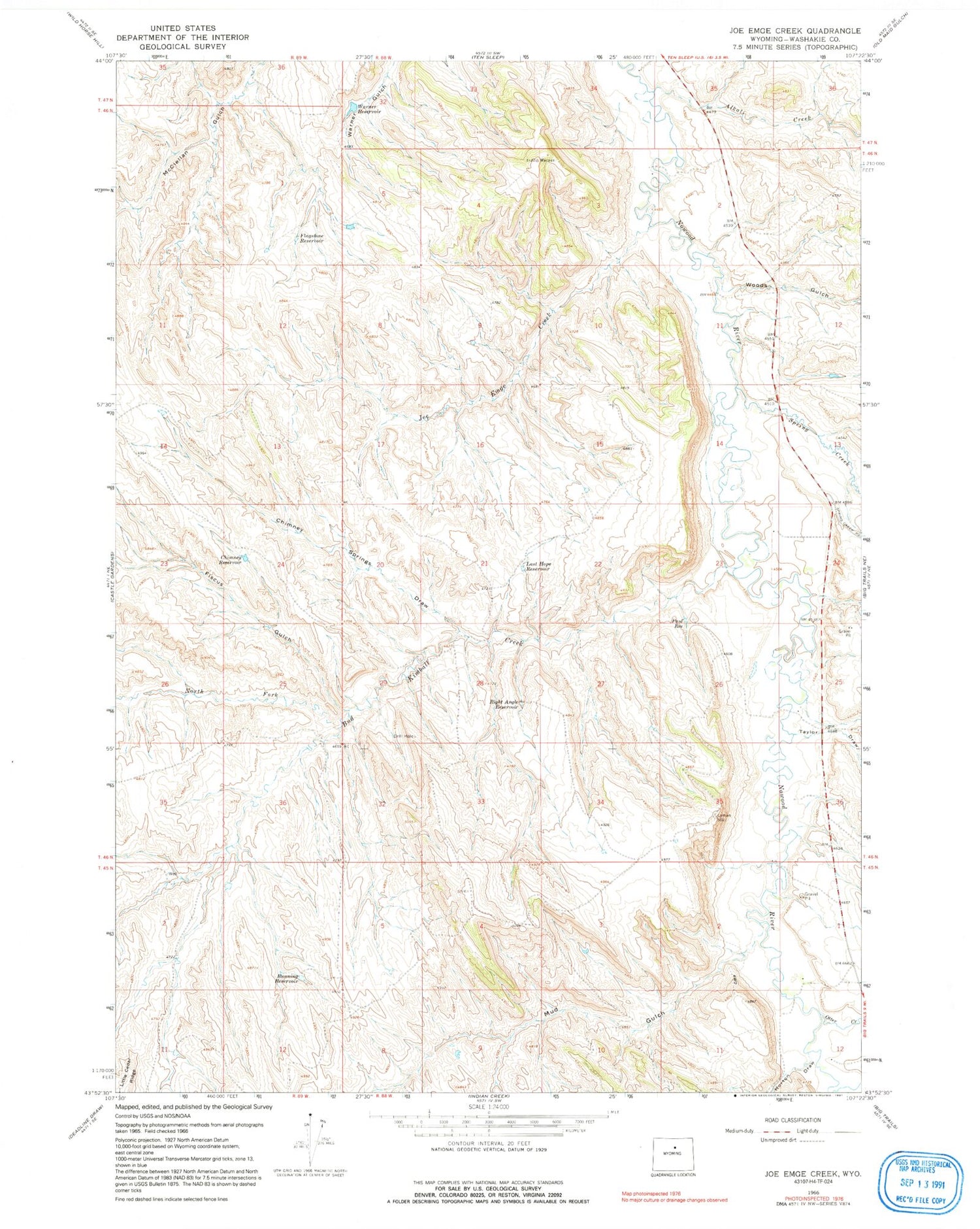 Classic USGS Joe Emge Creek Wyoming 7.5'x7.5' Topo Map Image