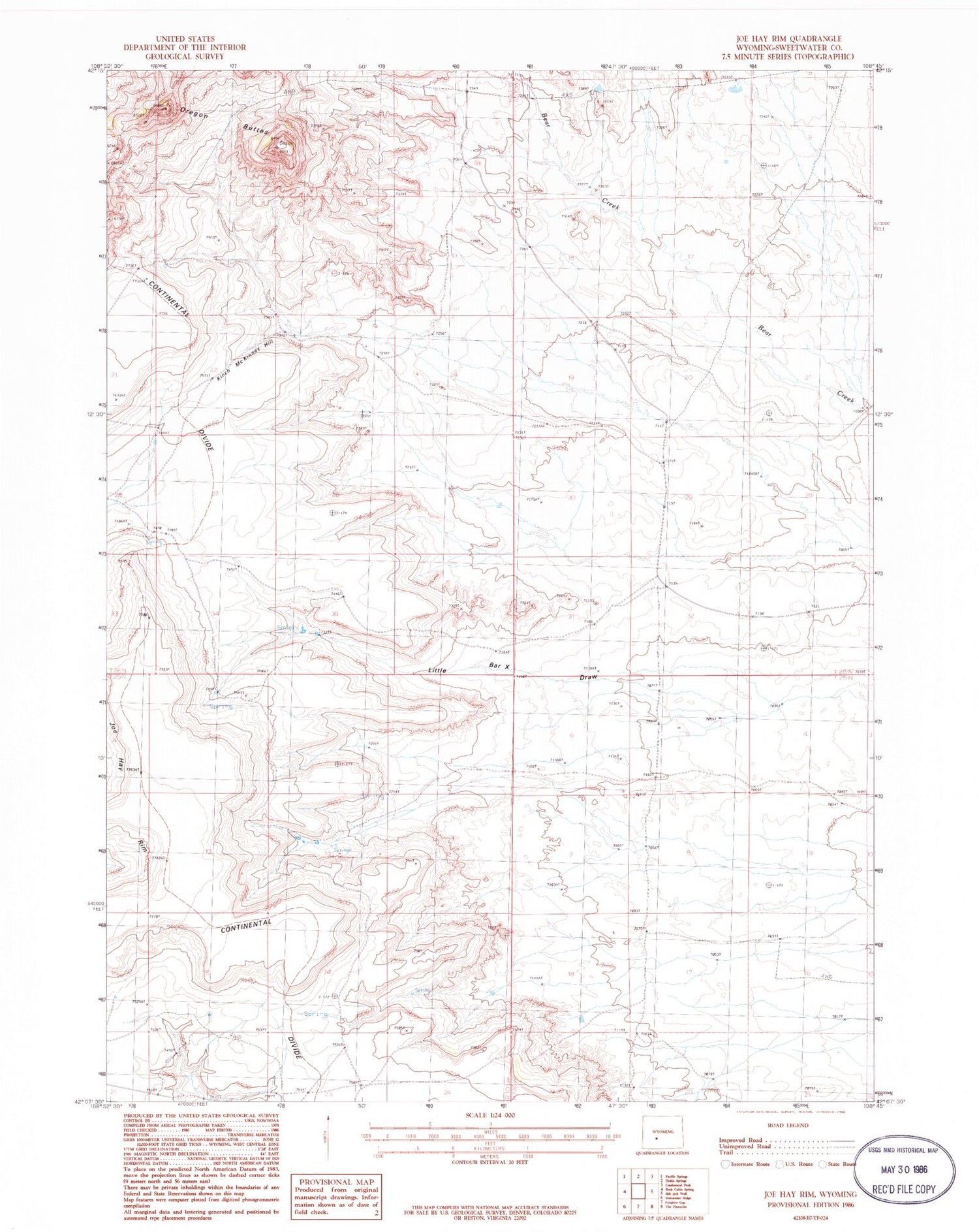 Classic USGS Joe Hay Rim Wyoming 7.5'x7.5' Topo Map Image