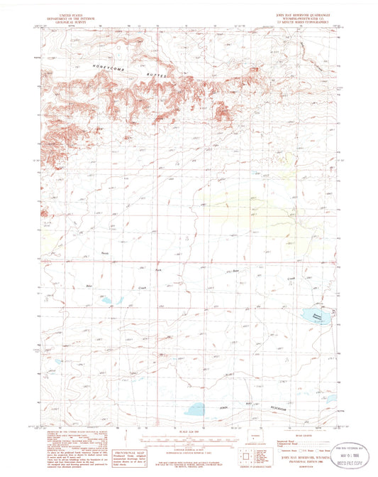 Classic USGS John Hay Reservoir Wyoming 7.5'x7.5' Topo Map Image