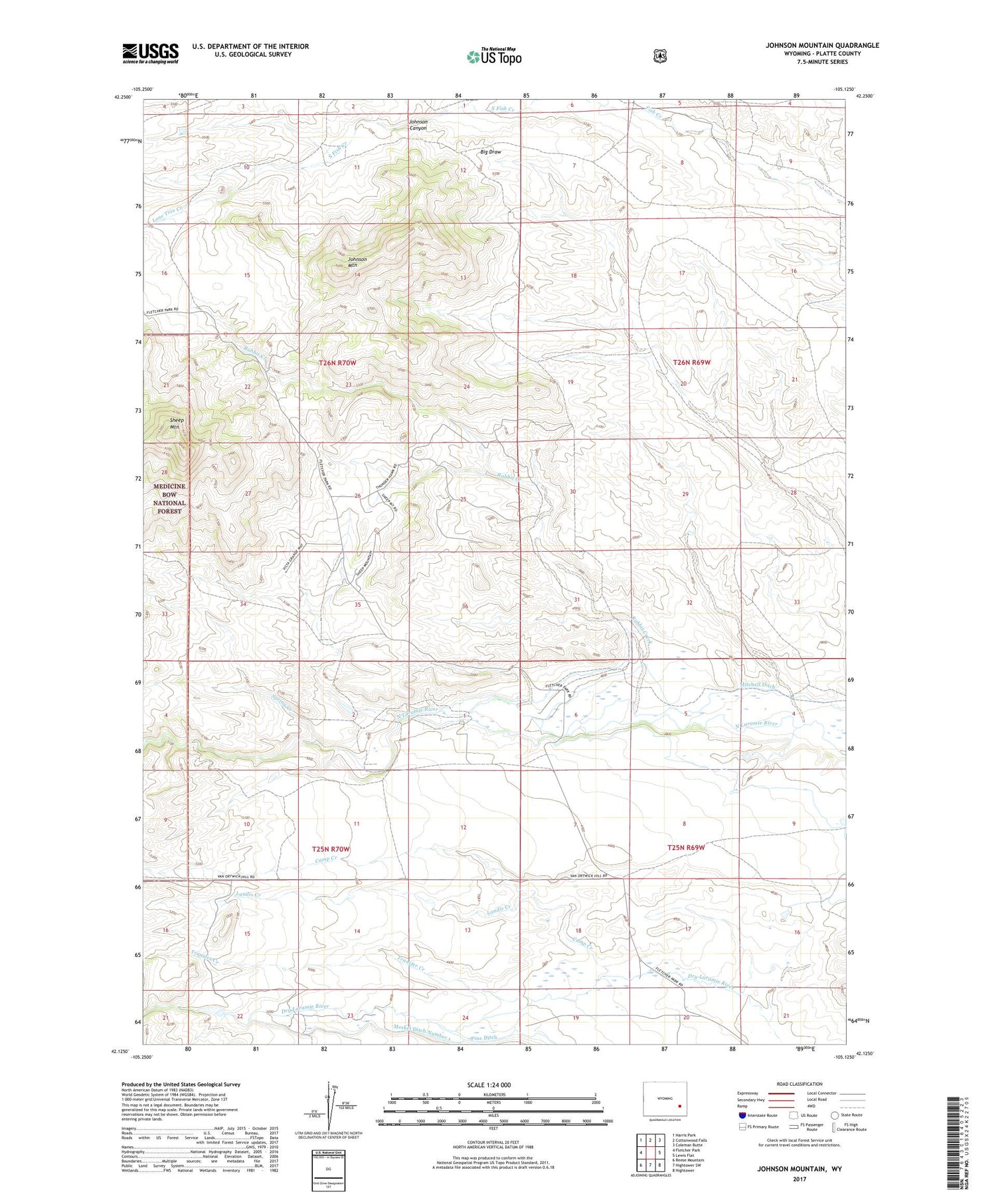 Johnson Mountain Wyoming US Topo Map Image