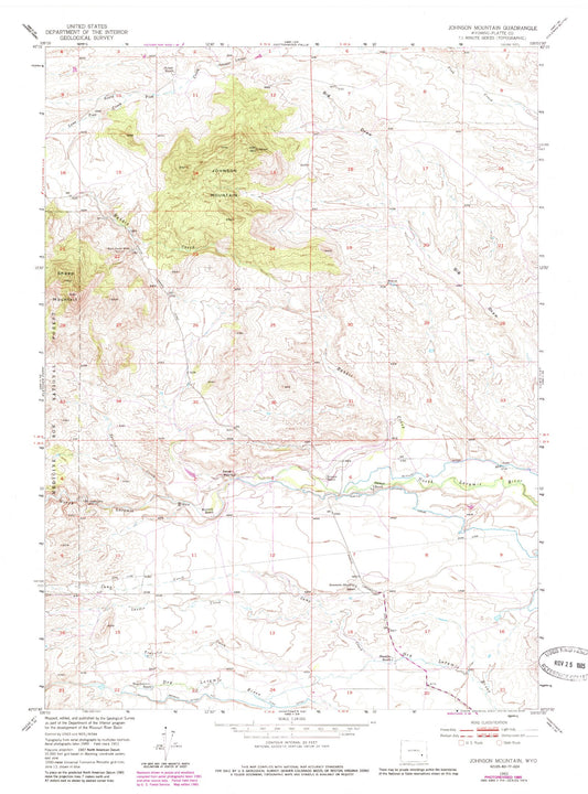 Classic USGS Johnson Mountain Wyoming 7.5'x7.5' Topo Map Image