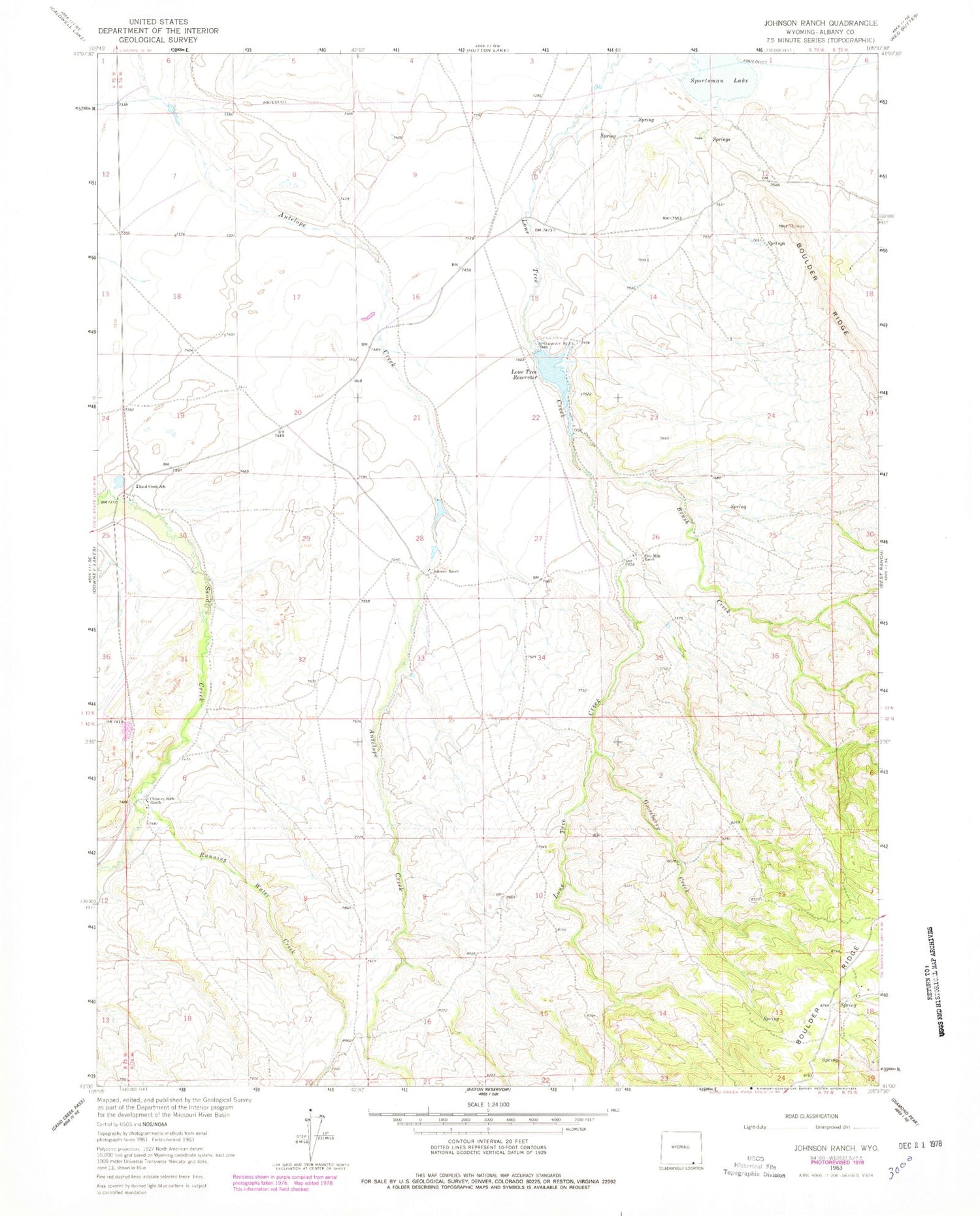 Classic USGS Johnson Ranch Wyoming 7.5'x7.5' Topo Map Image