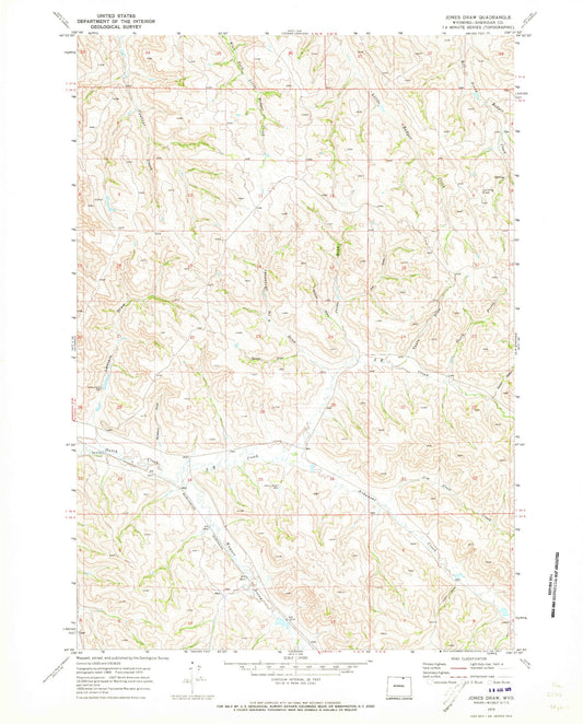Classic USGS Jones Draw Wyoming 7.5'x7.5' Topo Map Image