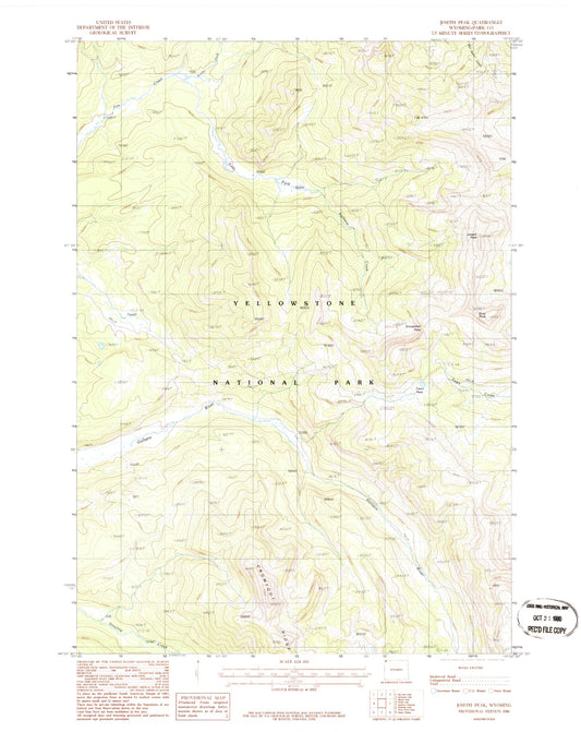 Classic USGS Joseph Peak Wyoming 7.5'x7.5' Topo Map Image