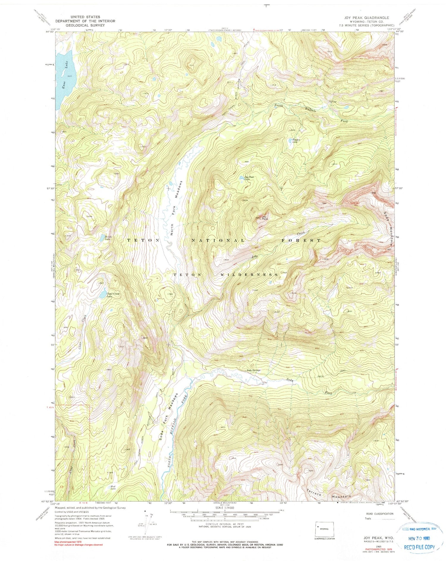 Classic USGS Joy Peak Wyoming 7.5'x7.5' Topo Map Image