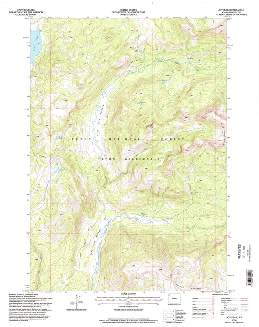 Classic USGS Joy Peak Wyoming 7.5'x7.5' Topo Map Image