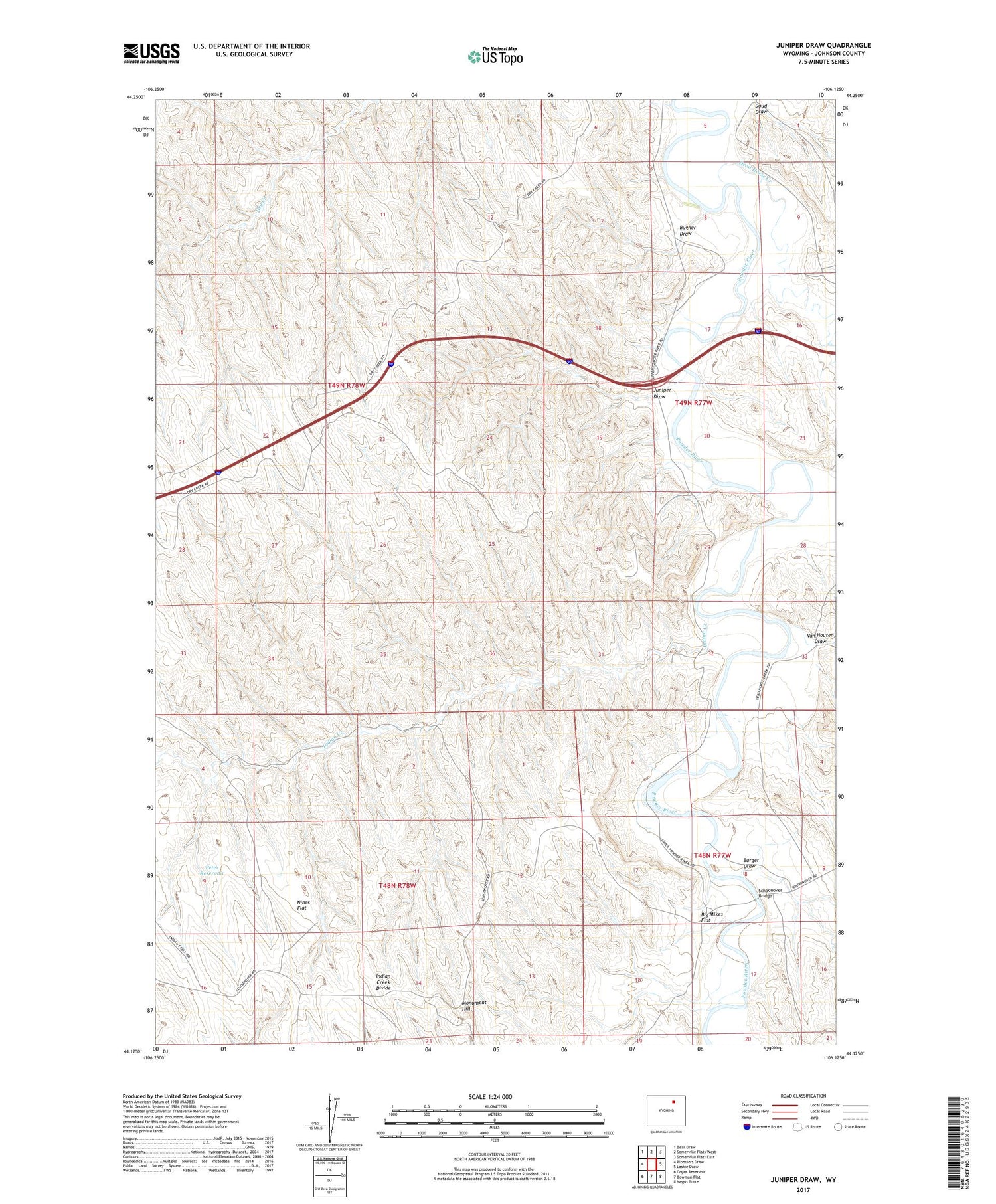 Juniper Draw Wyoming US Topo Map Image