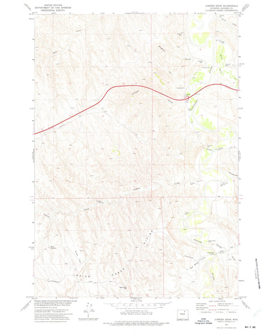 Classic USGS Juniper Draw Wyoming 7.5'x7.5' Topo Map Image