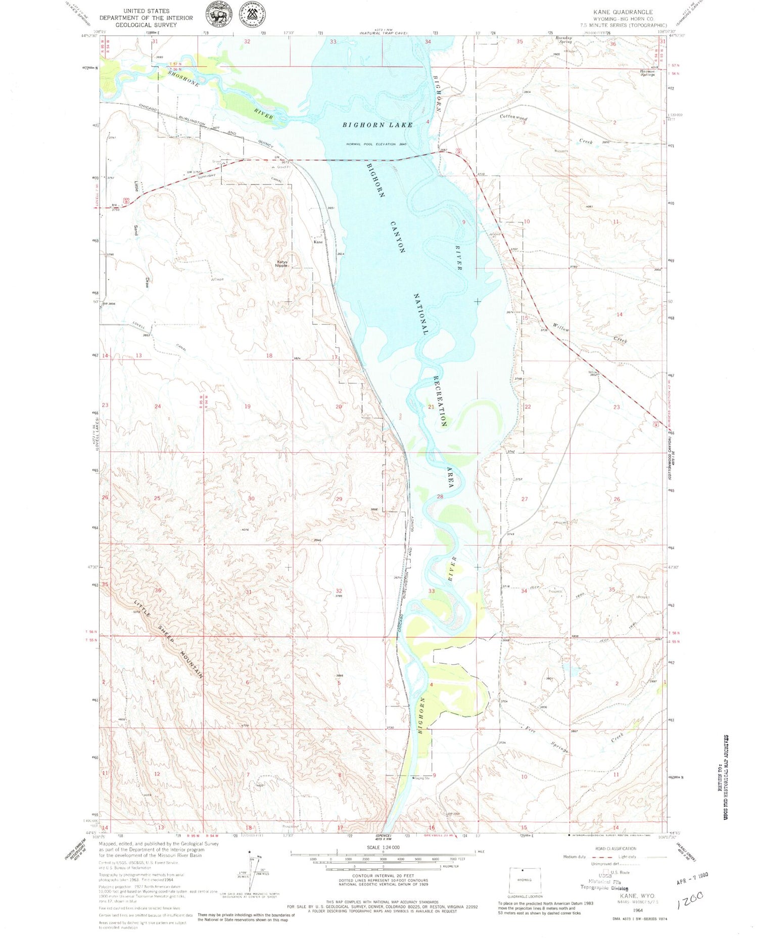 Classic USGS Kane Wyoming 7.5'x7.5' Topo Map Image