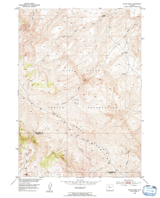 Classic USGS Kates Basin Wyoming 7.5'x7.5' Topo Map Image
