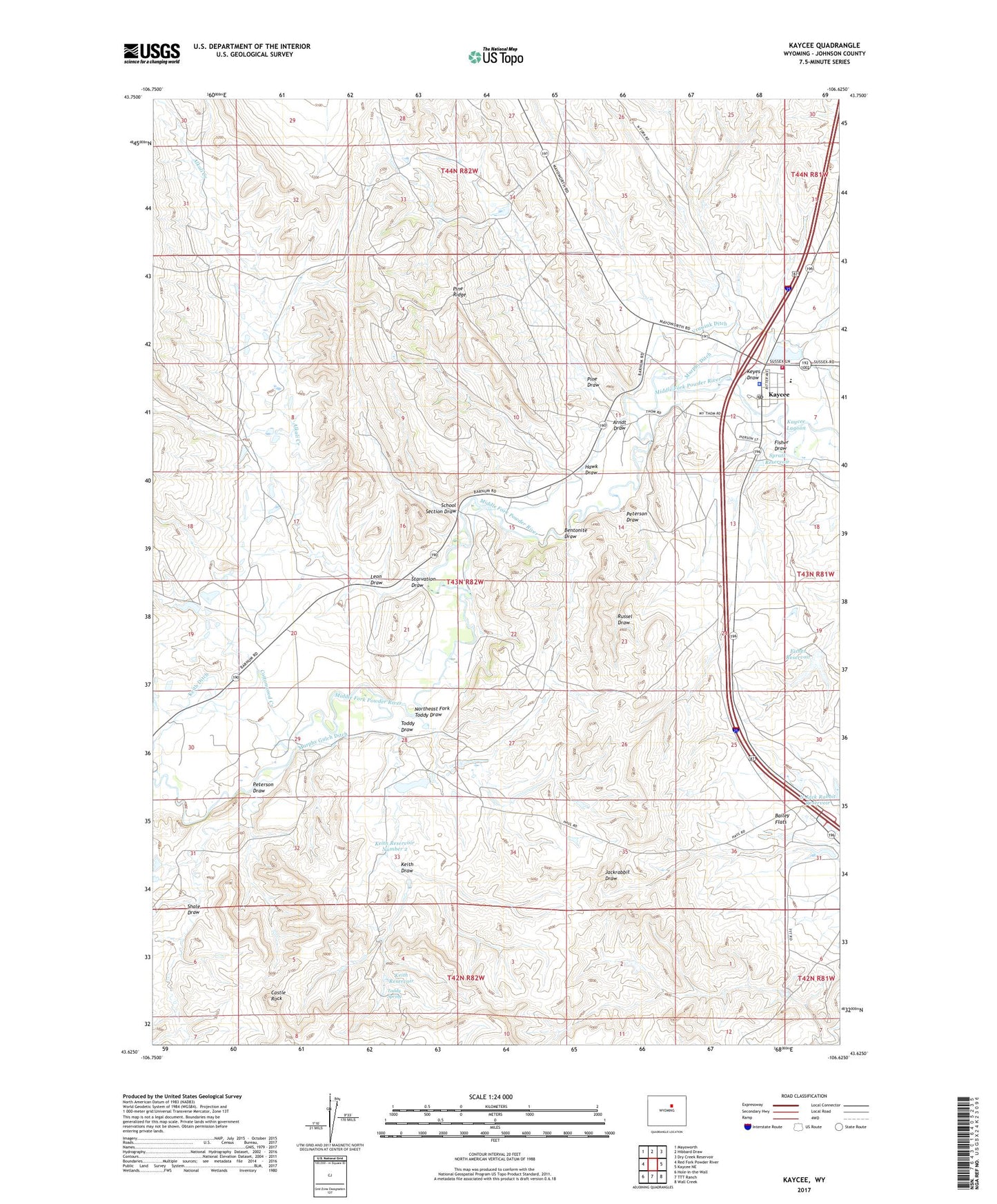 Kaycee Wyoming US Topo Map Image