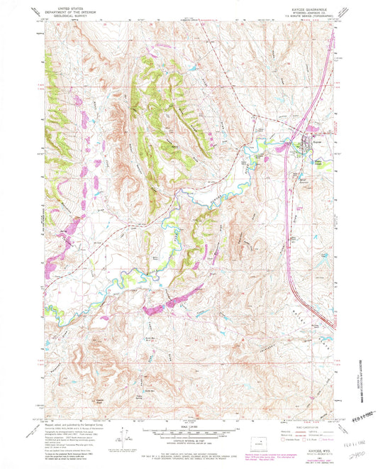 Classic USGS Kaycee Wyoming 7.5'x7.5' Topo Map Image