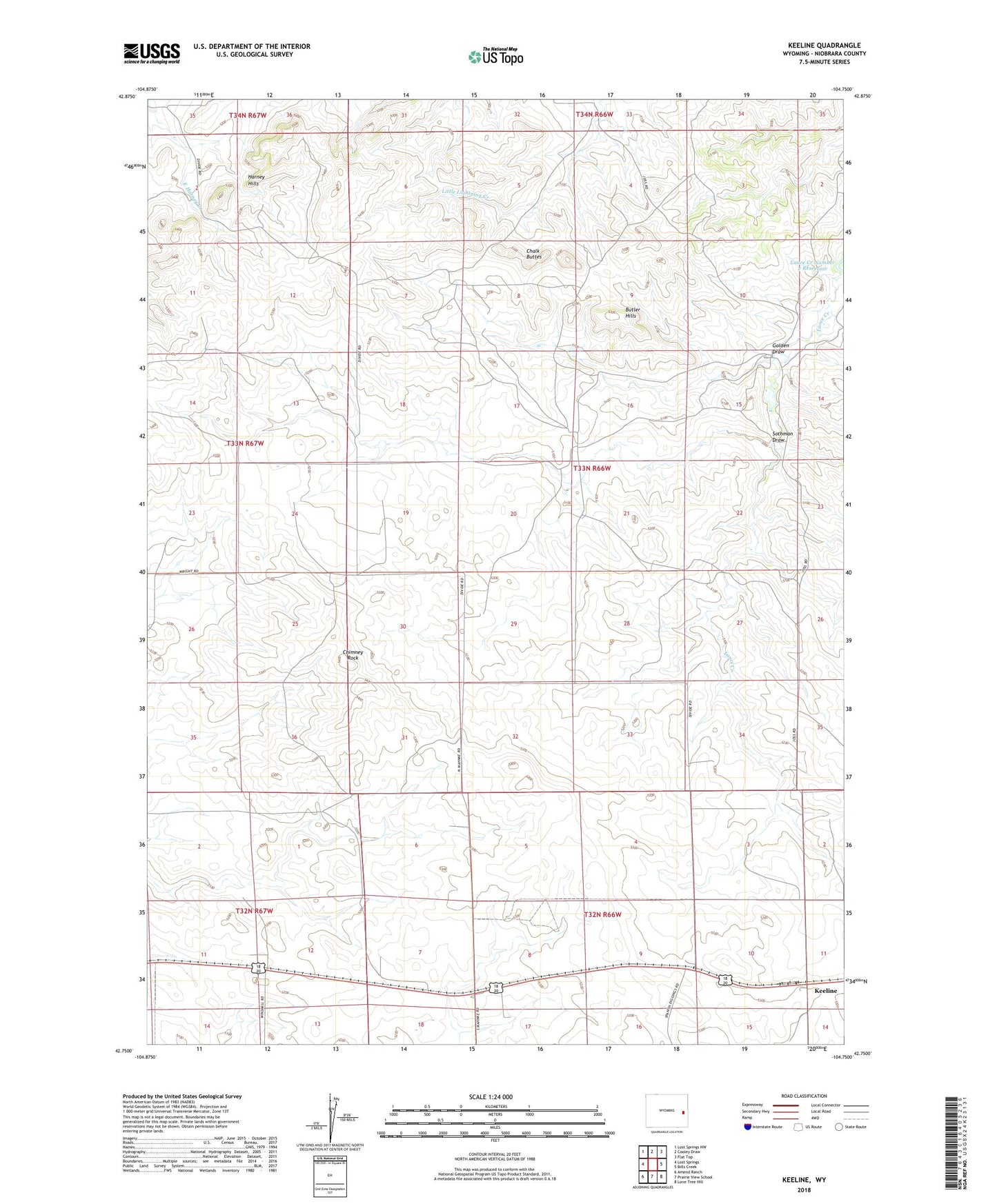 Keeline Wyoming US Topo Map Image