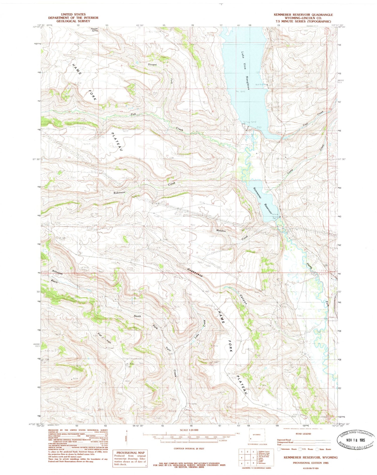 Classic USGS Kemmerer Reservoir Wyoming 7.5'x7.5' Topo Map Image