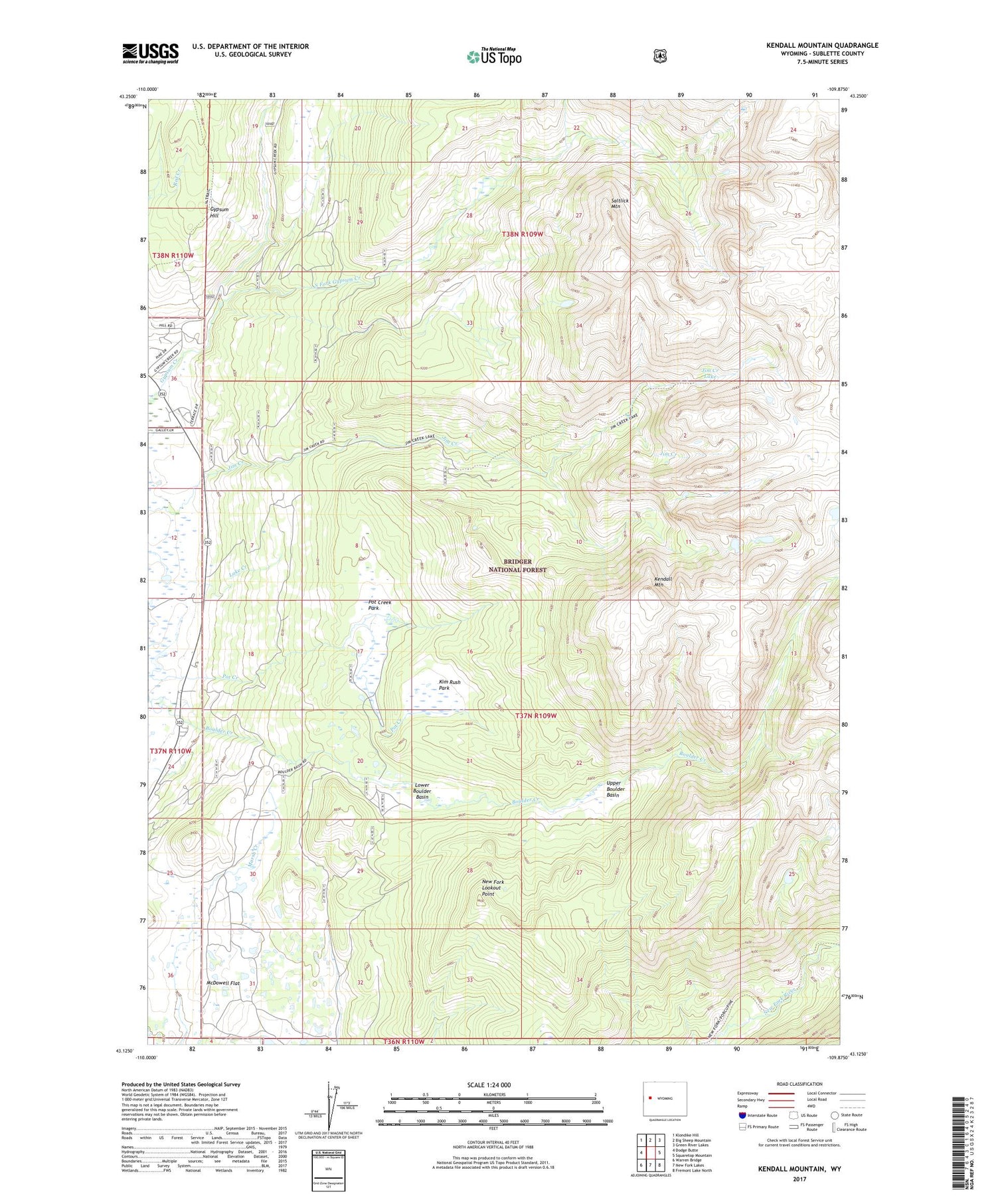 Kendall Mountain Wyoming US Topo Map Image