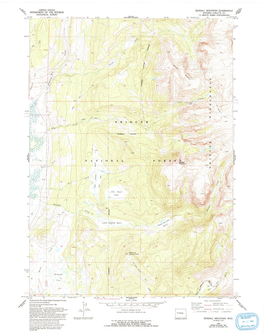 Classic USGS Kendall Mountain Wyoming 7.5'x7.5' Topo Map Image