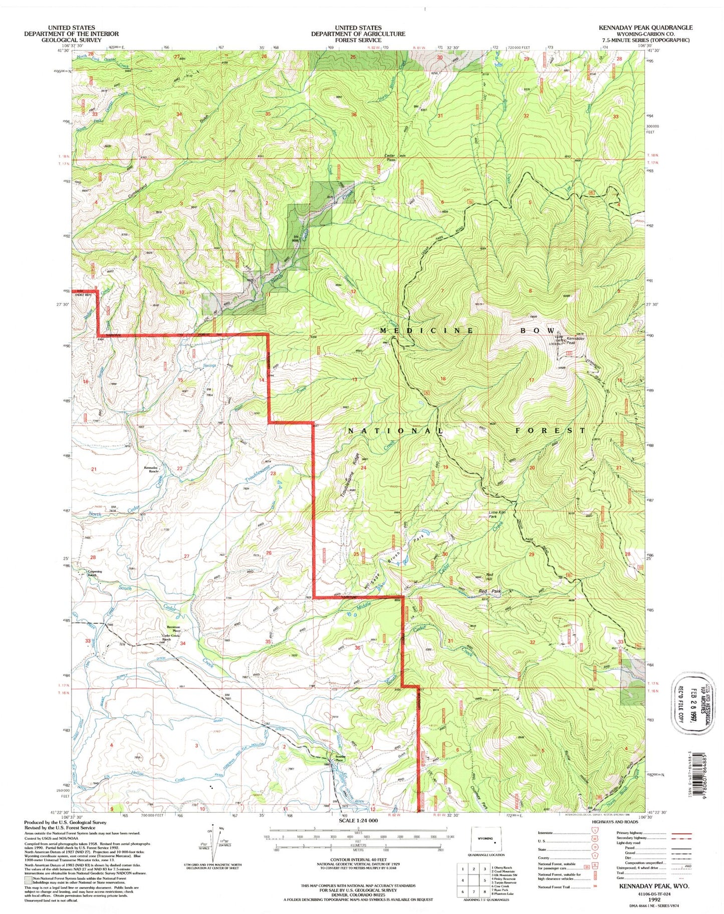 Classic USGS Kennaday Peak Wyoming 7.5'x7.5' Topo Map Image