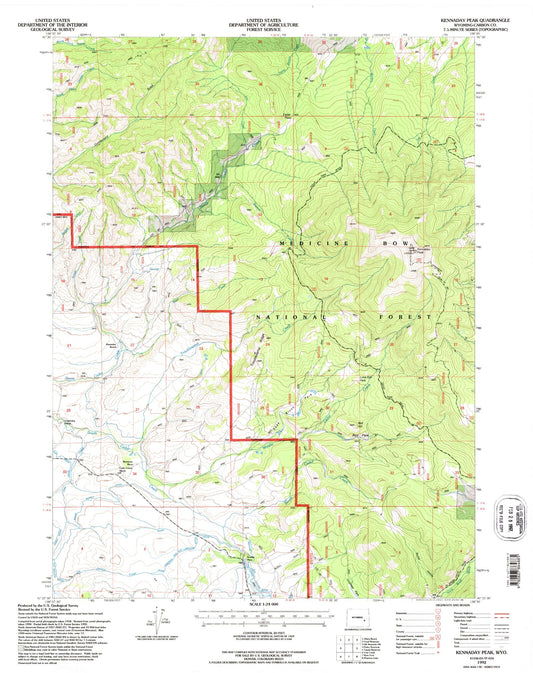 Classic USGS Kennaday Peak Wyoming 7.5'x7.5' Topo Map Image