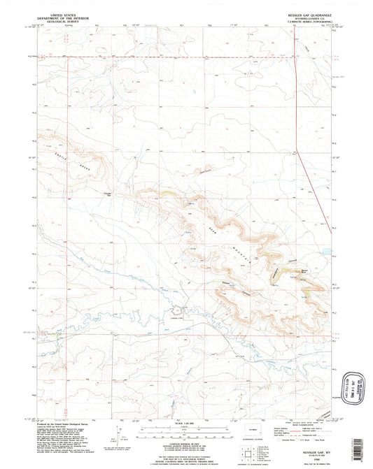 Classic USGS Kessler Gap Wyoming 7.5'x7.5' Topo Map Image