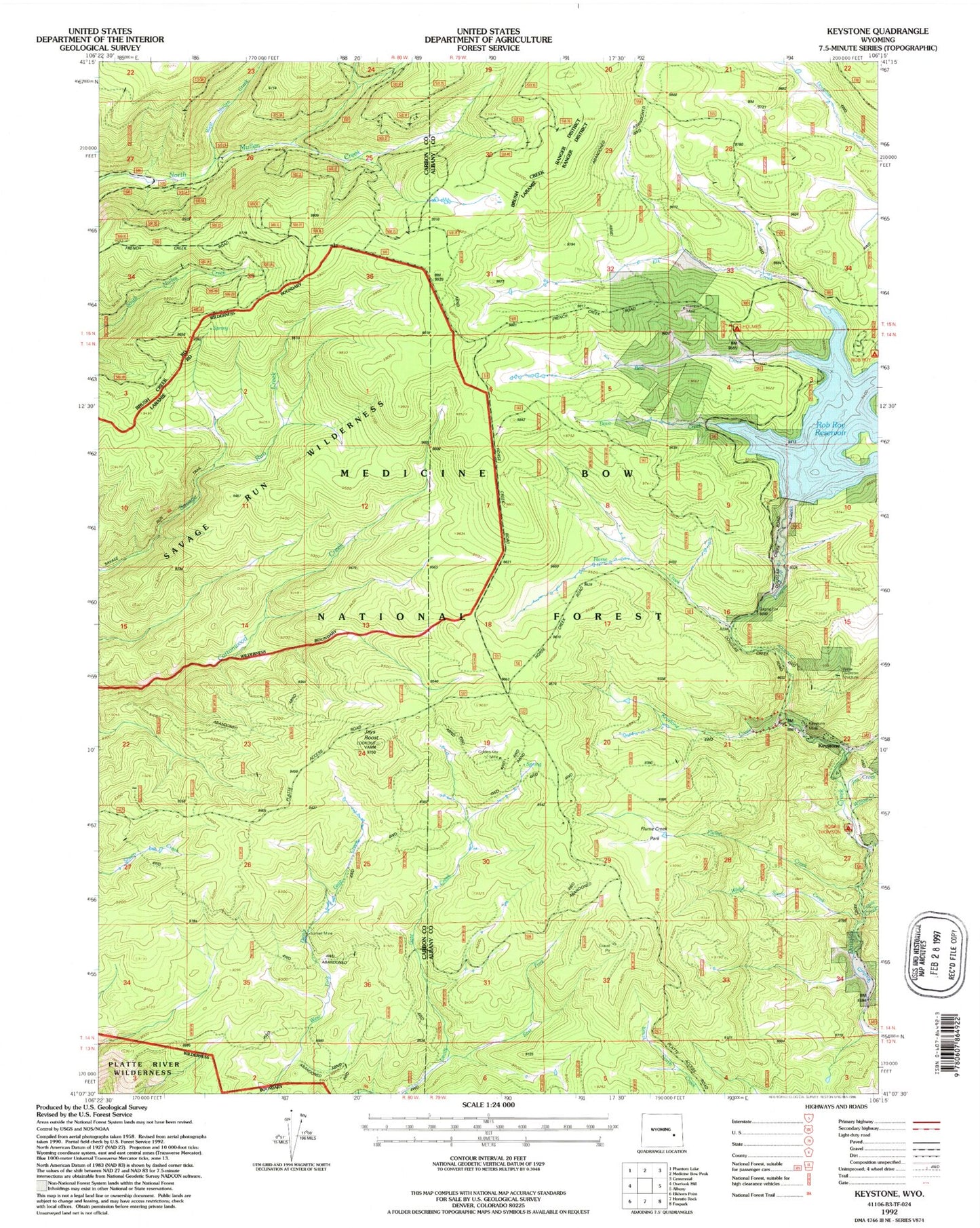Classic USGS Keystone Wyoming 7.5'x7.5' Topo Map Image