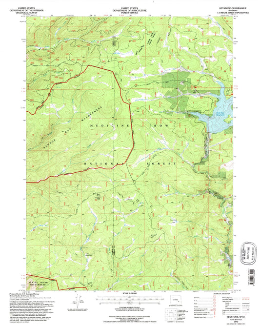 Classic USGS Keystone Wyoming 7.5'x7.5' Topo Map Image