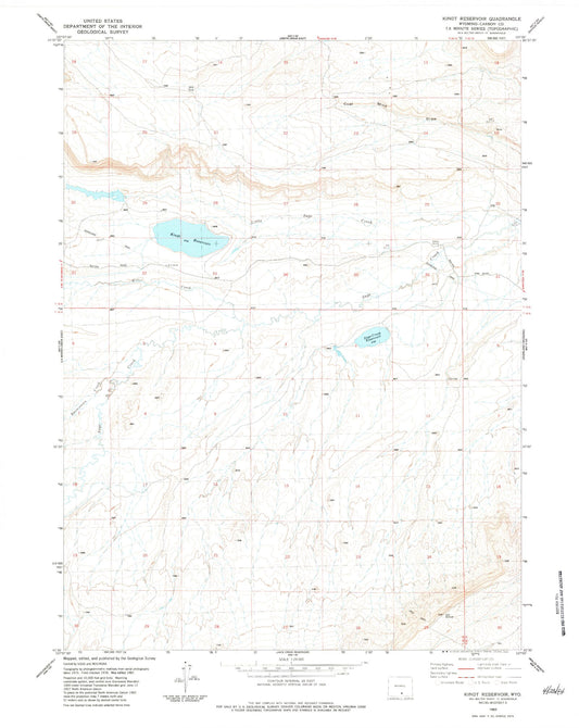 Classic USGS Kindt Reservoir Wyoming 7.5'x7.5' Topo Map Image