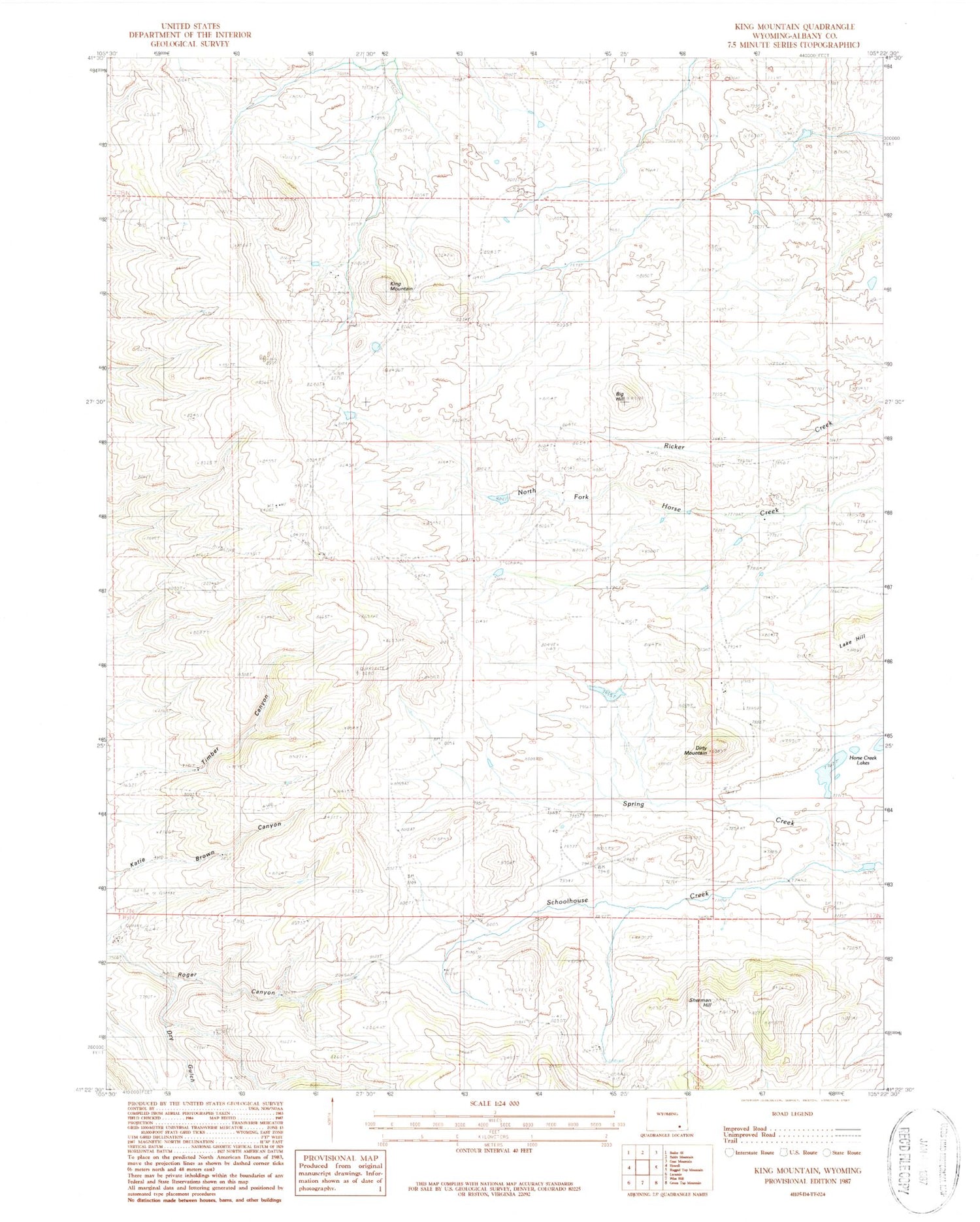 Classic USGS King Mountain Wyoming 7.5'x7.5' Topo Map Image