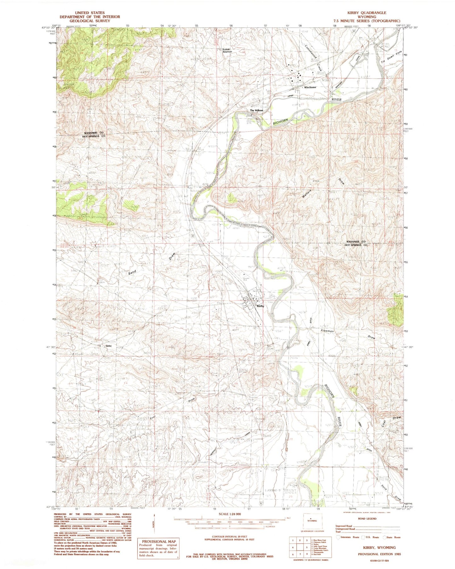 Classic USGS Kirby Wyoming 7.5'x7.5' Topo Map Image