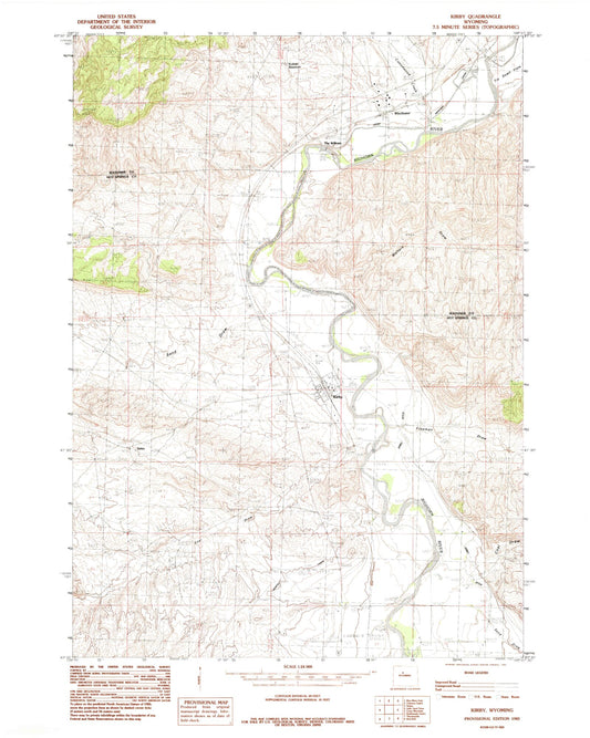 Classic USGS Kirby Wyoming 7.5'x7.5' Topo Map Image